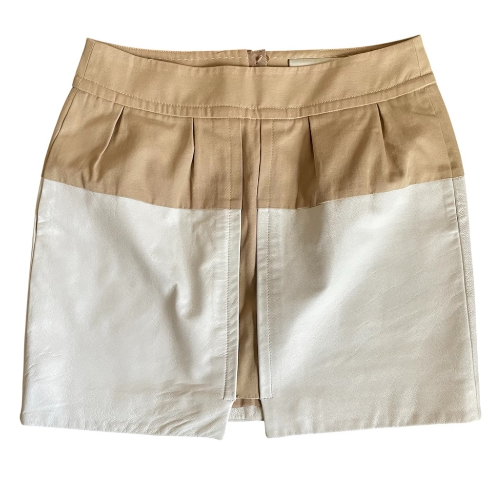 Anthropologie Leifsdottir Leather Mini Skirt Womens 6 Tan White Colorblock